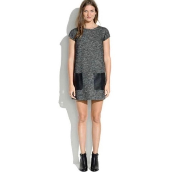 MADEWELL ~ Wool Blend Shift Dress with Standout Faux Leather Pockets ~ Size XS - Picture 1 of 10
